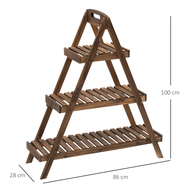 Outsunny Scaffale Porta Vasi a Piramide, Piedistallo per Piante/Fiori, con 3 Ripiani, 86x28x100cm Marrone