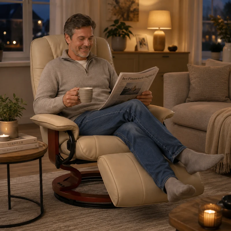 HOMCOM Relaxfauteuil, verstelbaar, ligfunctie, tot 120 kg, kunstleer, 78 x 87 x 100 cm, crème(m-2)