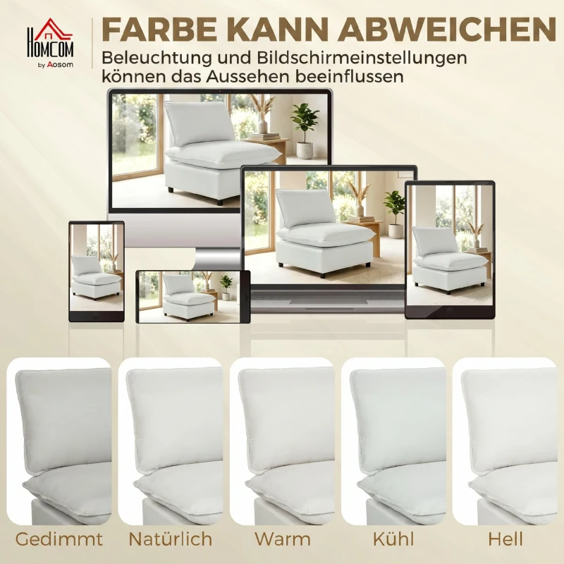 HOMCOM Akzentstuhl, Moderner Leathaire-Stuhl mit Breiter und Tiefer Sitzfläche, Dicke Polster, Einfache Montage, Grau