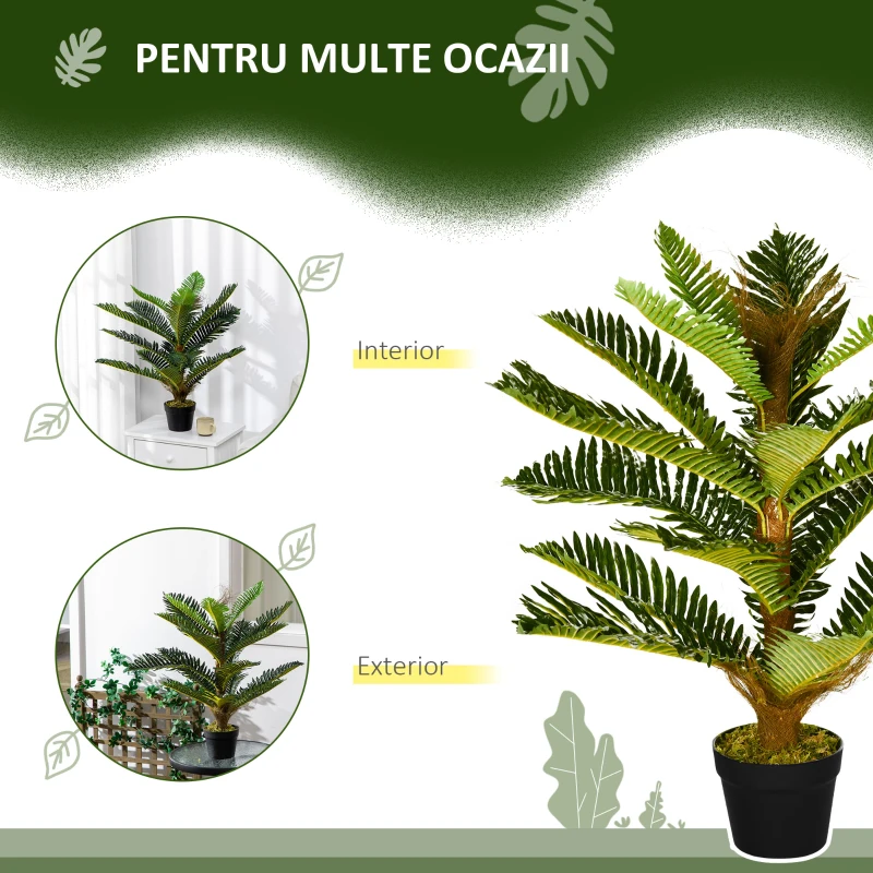 HOMCOM Palmier Artificial cu 18 Frunze și Ghiveci Inclus pentru Interior, Înălțime 85 cm, Verde
