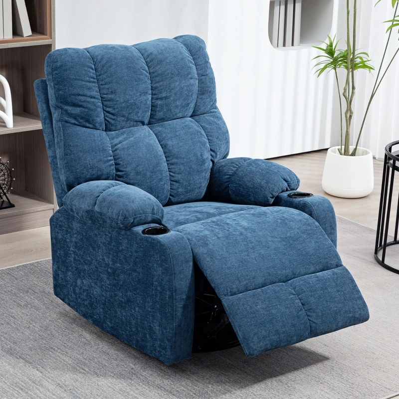 HOMCOM Relaxsessel mit Fußstütze, Liegesessel, drehbar, bis 150 kg, Stahlrahmen, 88x96x108cm, Dunkelblau(m-10)