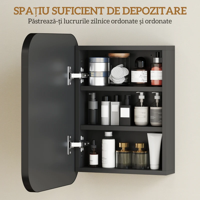 HOMCOM Dulap cu Oglindă și 2 Rafturi Reglabile, din Lemn și Sticlă, 40,2x10,2x50,9 cm, Negru
