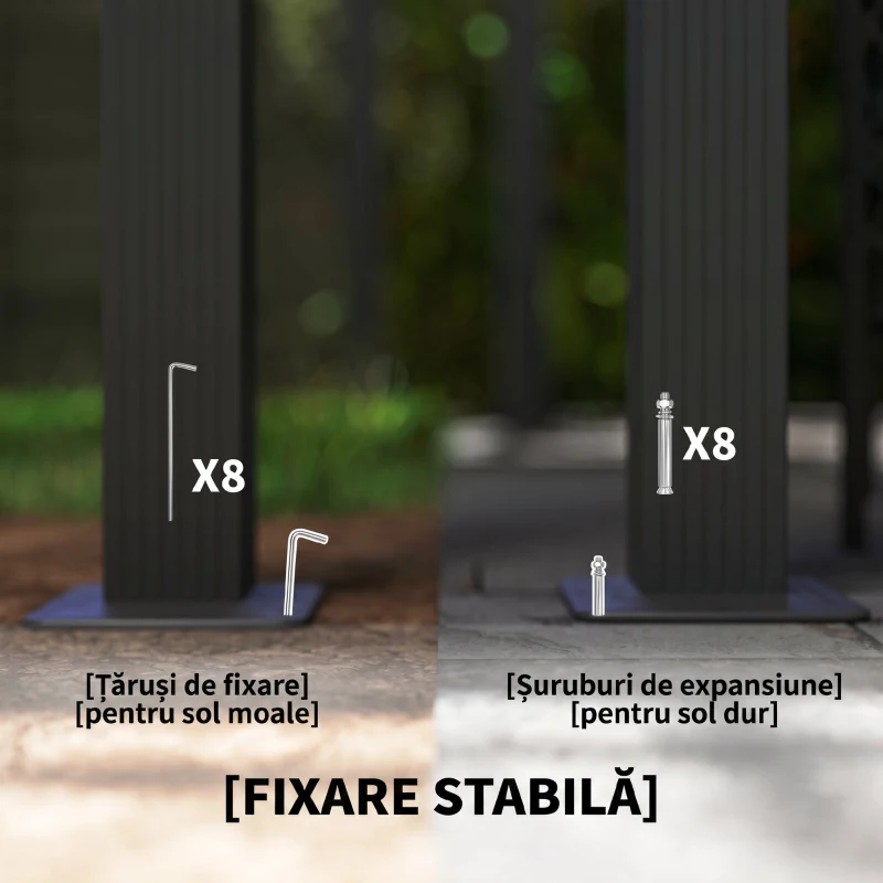 Outsunny Pergolă Gazebo 4x3 m cu 8 orificii de drenaj, din aluminiu, metal și poliester, gri închis