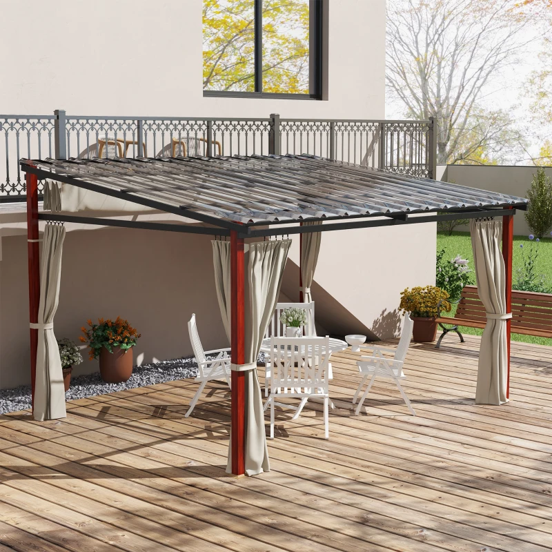 Outsunny Pergola con Tende Laterali e Tetto Retrattile in PC, in Alluminio e Metallo, 345x300x215-255 cm, Crema