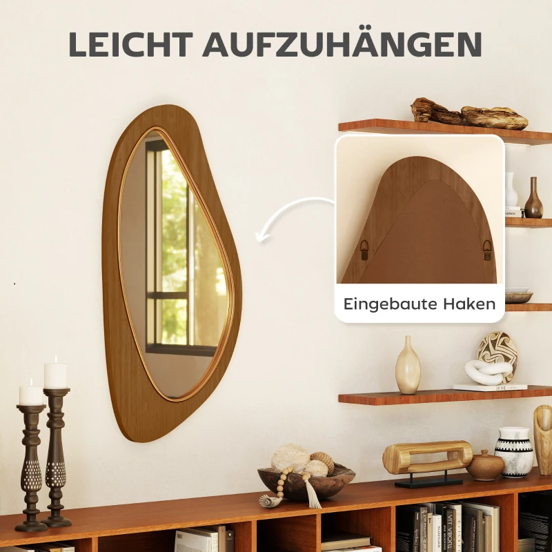 HOMCOM Wandspiegel Fenster Spiegel mit Kieferfurnierrahmen für Schlafzimmer Wohnzimmmer, 91,5 x 45 x 3 cm, Naturholz