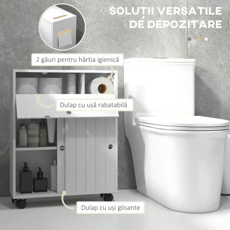 kleankin Dulap Economisitor de Spațiu pentru Baie cu Rafturi Reglabile și Roți, Alb