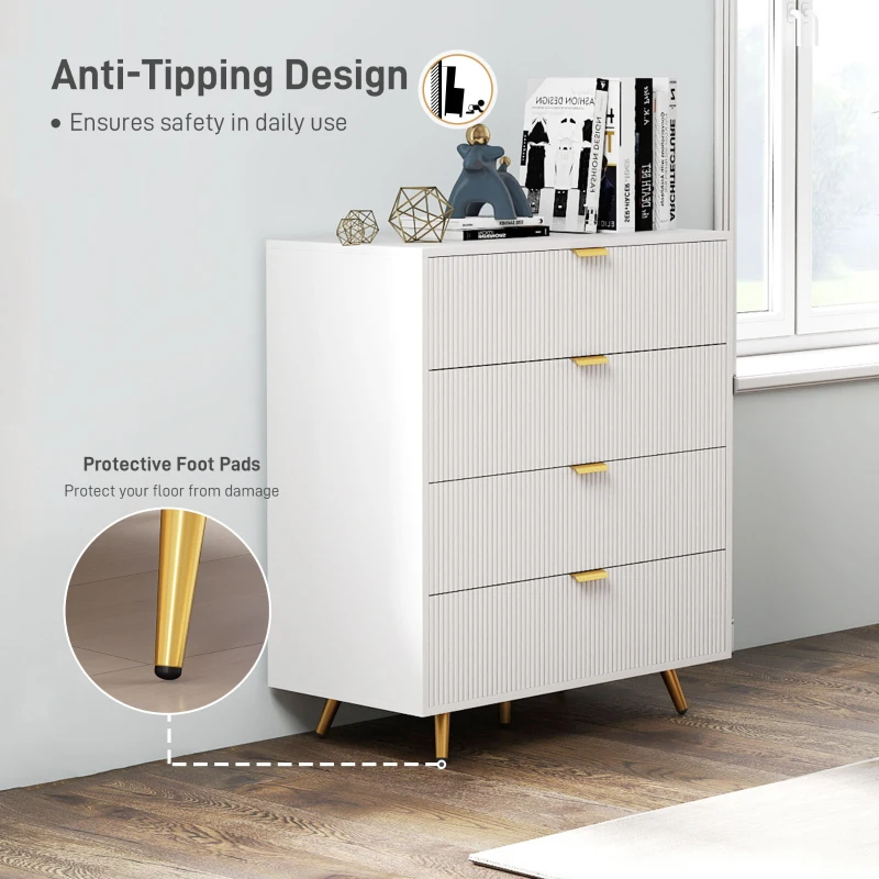 HOMCOM Elegant Four-Drawer Bedside Table - White
