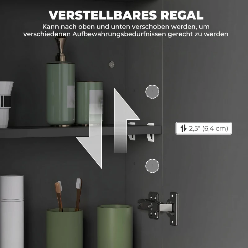 HOMCOM Armadietto Pensile Bagno 2 Ante con Specchiera e 2 Ripiani Interni in MDF, 60x15x75 cm, Nero