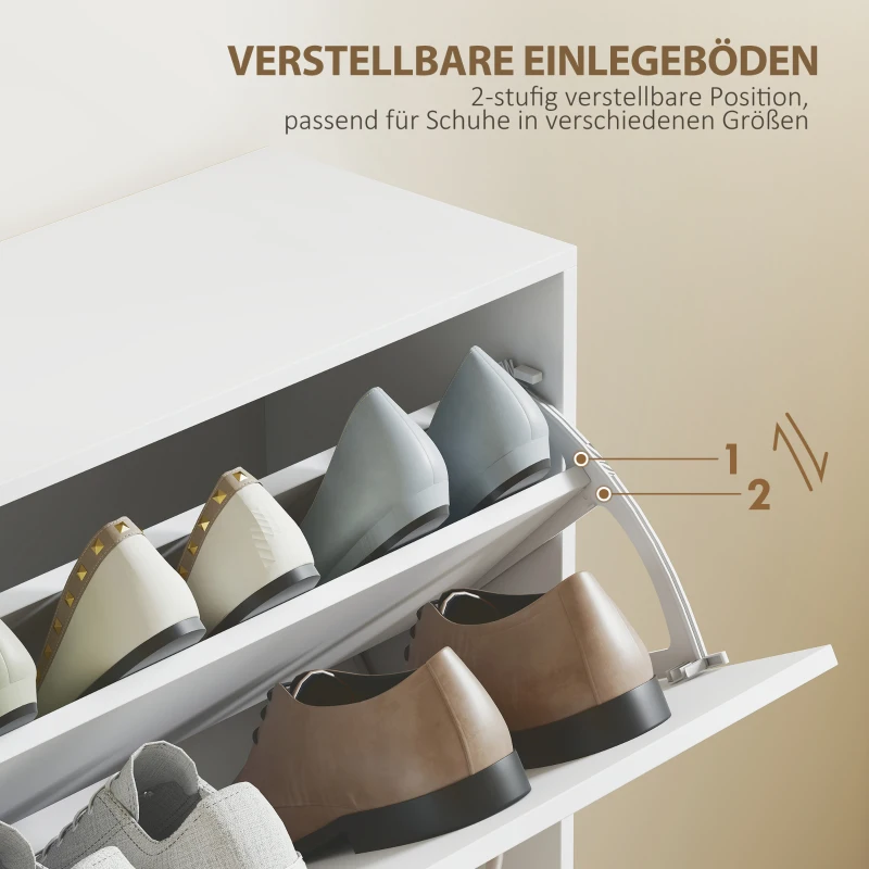 HOMCOM Schuhkipper Schuhschrank Schuhständer Schuhregal mit 4 Klappen 16–24 Paar Weiß 120 x 24 x 81 cm