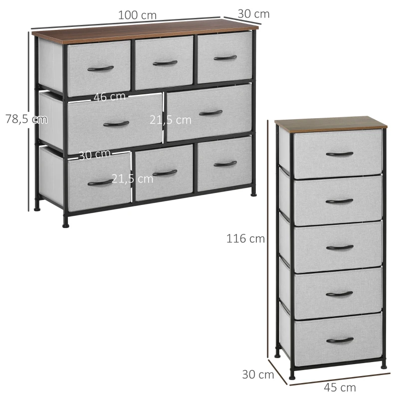 HOMCOM Commode Chiffonnier Meuble de Rangement 13 tiroirs en tissu pliants gris- structure acier noir