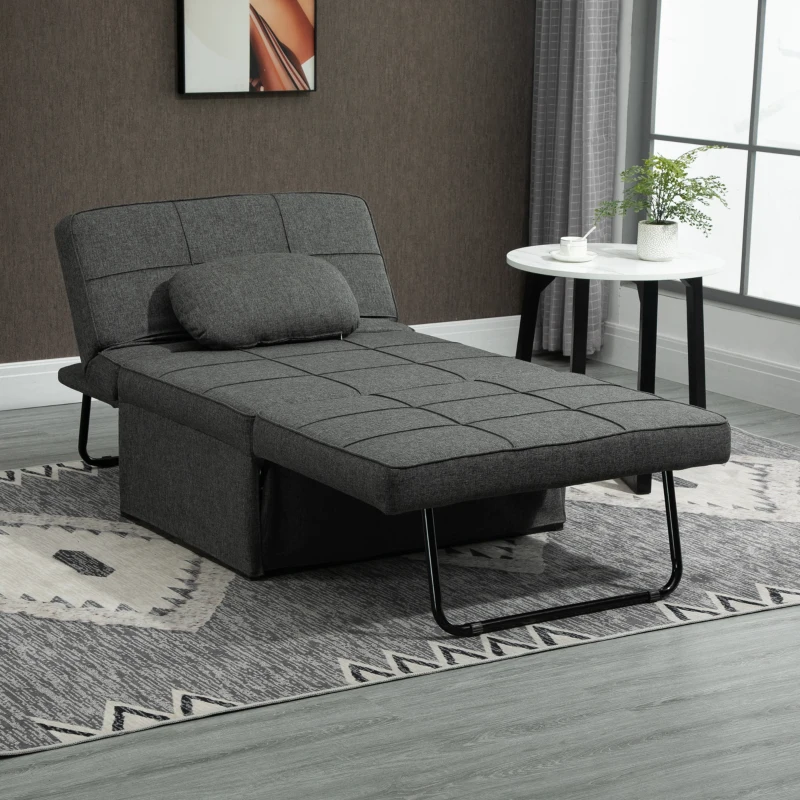 HOMCOM 3 en 1 Sofá Cama Individual Respaldo Reclinable Convertible en Reposapiés para Salón Dormitorio 95x189x43 cm Gris