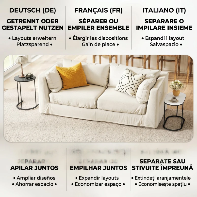 HOMCOM Set 2 Mese de Cafea Suprapozabile cu Cadru din Metal pentru Living și Birou, Gri și Alb