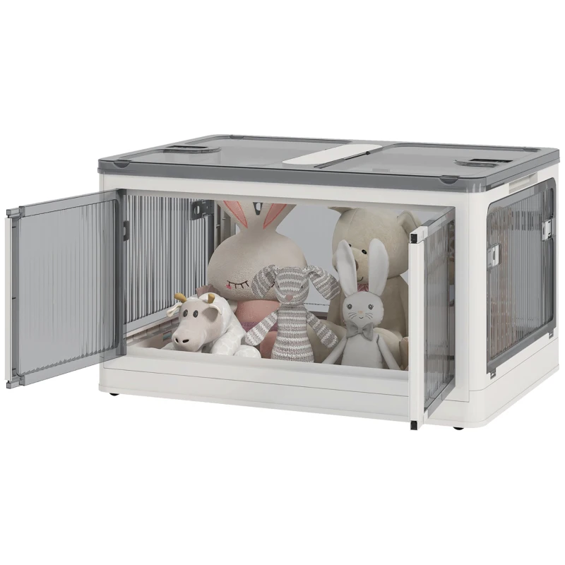 HOMCOM Boîte de rangement pliable et empilable 69L en plastique avec couvercle et 4 roulettes, accès à 5 côtés, blanc