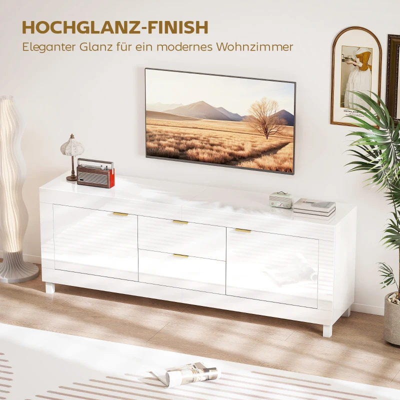 HOMCOM TV-Schrank für Fernseher bis zu 75 Zoll, modernes Entertainment-Center mit 2 Schränken und 2 Schubladen, Hochglanz Weiß