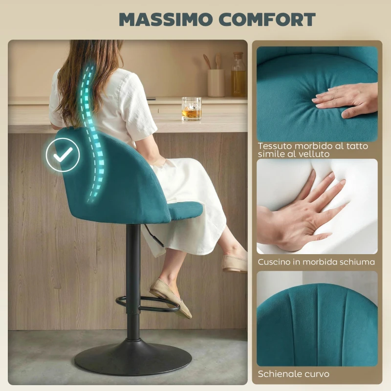 HOMCOM Set di 2 Sgabelli da Bar, Sgabelli Moderni Girevoli con Poggiapiedi, Blu