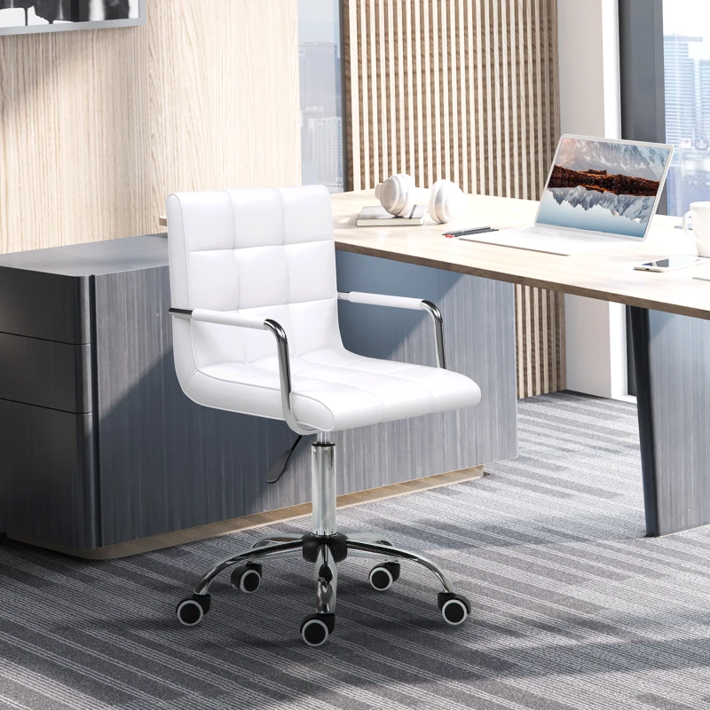 Vinsetto PU Leather Office Chair, Mid Back Swivel Computer Chair with Arm, Wheels, Adjustable Height, White
