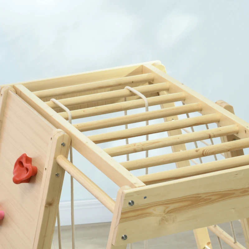 HOMCOM Ensemble d'escalade 5 en 1 avec balançoire mur d'escalade corde et grimpe en bois barres de singe pour enfants