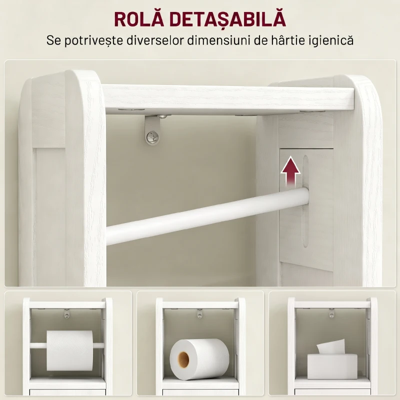 HOMCOM Dulap pentru Hârtie Igienică din Lemn cu Compartiment și Raft Reglabil, 21x20x79 cm, Alb