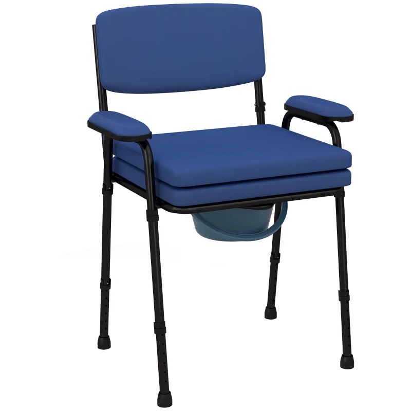 HOMCOM Scaun Confortabil 5 în 1 pentru Vârstnici și Persoane cu Dizabilități pentru WC și Duș, Înălțime Reglabilă și Găleată Detașabilă, Albastru