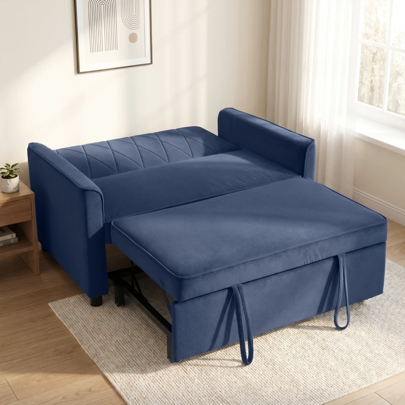 HOMCOM 2 Seater Sofa Bed, 3-in-1 Convertible Pull Out Sleeper Sofa with Click-Clack Adjustable Backrest, Dark Blue