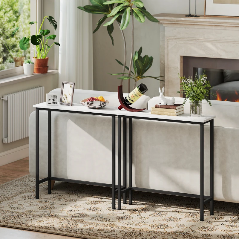 HOMCOM Console meuble 75 cm, table console plateaux en effet marbre, cadre en métal, style moderne blanc et noir