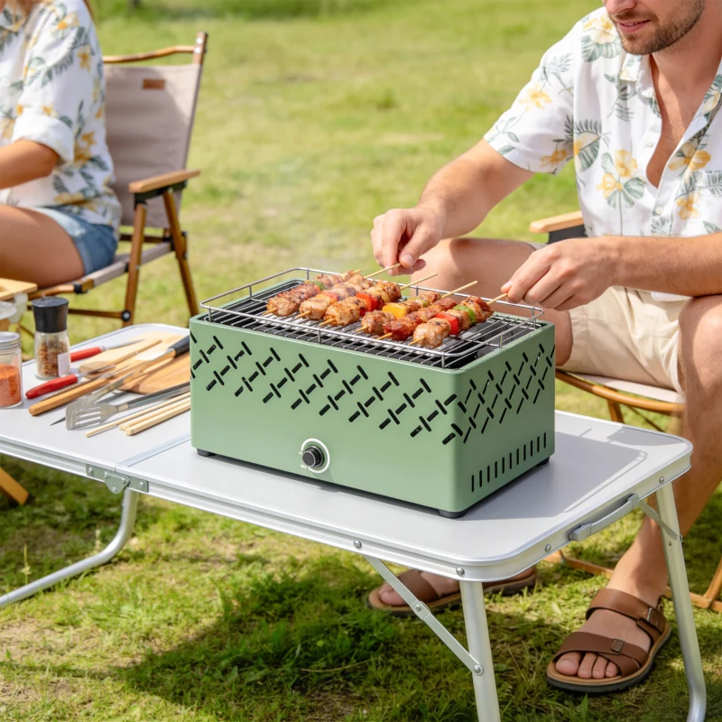 Outsunny Grătar pe Cărbune cu Ventilator și Buton, Verde Deschis