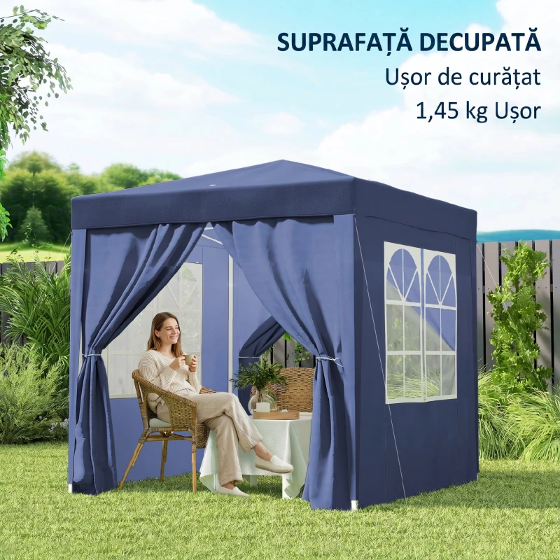 Outsunny Foișor Pliabil Pop-Up 2x2 m cu 4 Pereți Detașabili din Poliester și Oțel, Albastru