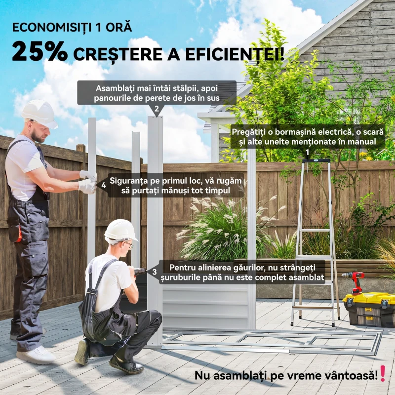 Outsunny Căsuță de Grădină din Metal cu Uși Glisante și Lacăt cu Chei, 2.1x1.2x1.9m, Gri Închis(m-4)