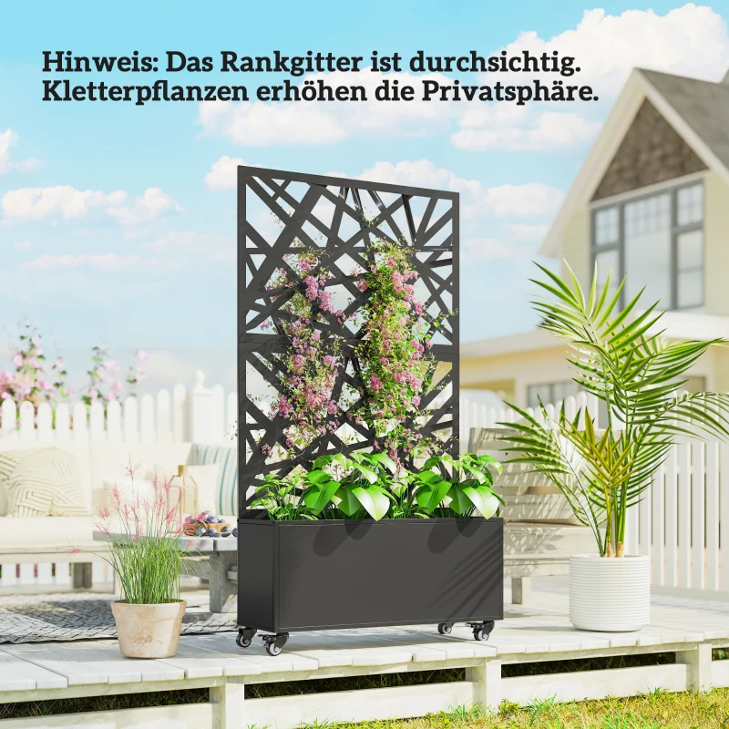 Outsunny Blumenkasten mit Sichtschutz Pflanzkasten mit Rolle Rankgitter 90 x 30 x 160 cm Metall Schwarz