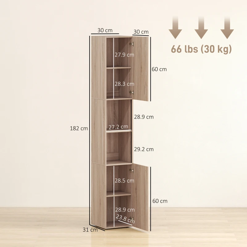HOMCOM 6-Tier Tall Bathroom Cabinet - Natural