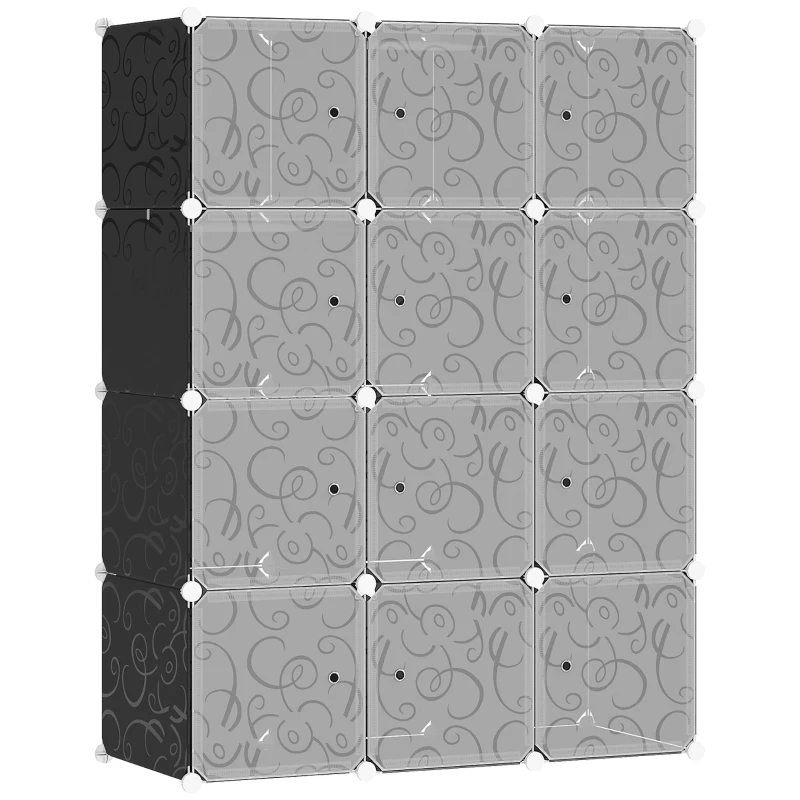 HOMCOM Armario Modular Plástico Estantería 12 Cubos con Puertas para Almacenamiento de Ropa Armario Ropero Organizador para Almacenamiento Juguetes y Libros Montaje en Bricolaje