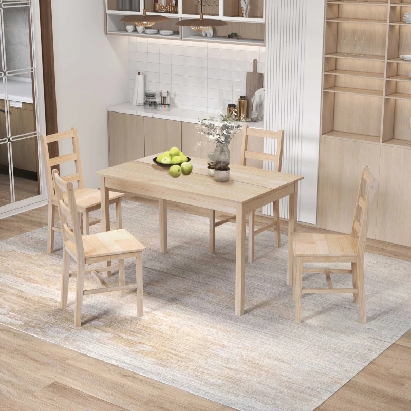 HOMCOM 5-teilige Essgruppe Esstisch mit Stühlen Sitzgruppe, Massivholz, 118 cm x 73 cm x 75 cm, Natur