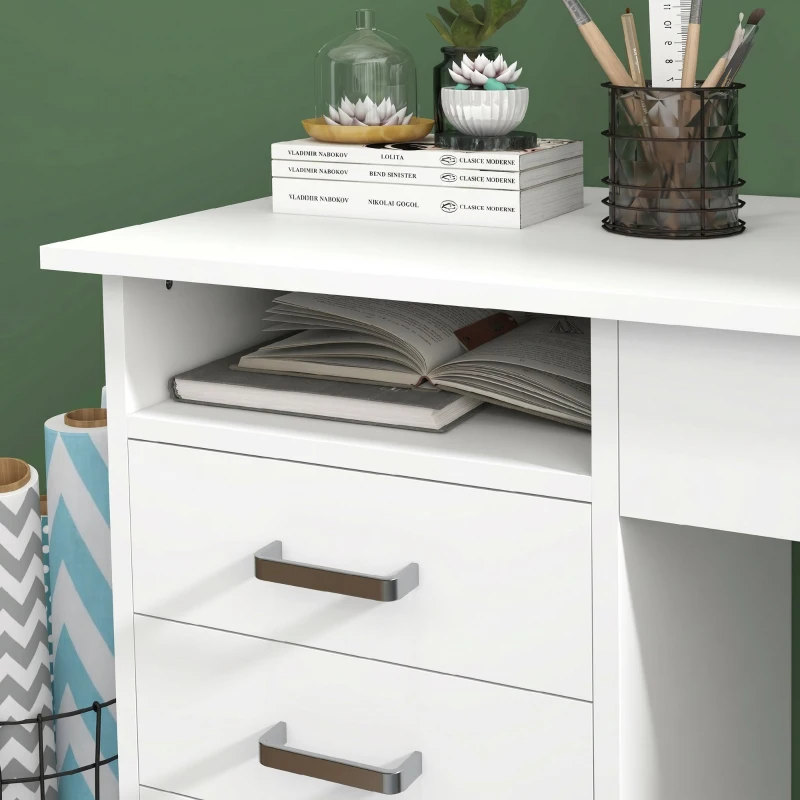 HOMCOM Birou modern cu 5 sertare și compartiment deschis cu încuietoare și 2 chei, 110x50x76cm, alb(m-9)