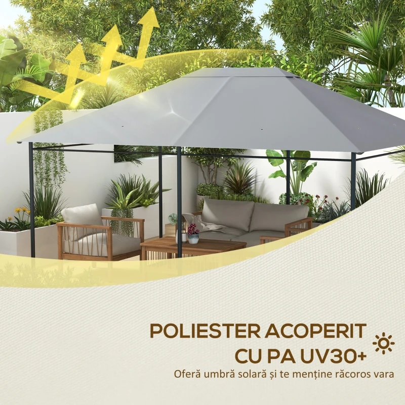 Outsunny Acoperiș de Rezervă 4x3 m pentru Foișor Anti UV din Poliester cu Ventilație, Gri Deschis