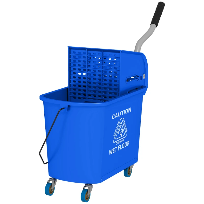 HOMCOM Carrello per Pulizie in Plastica PP da 20L con Secchio e Strizzatore, 60x27x70.5 cm, Blu
