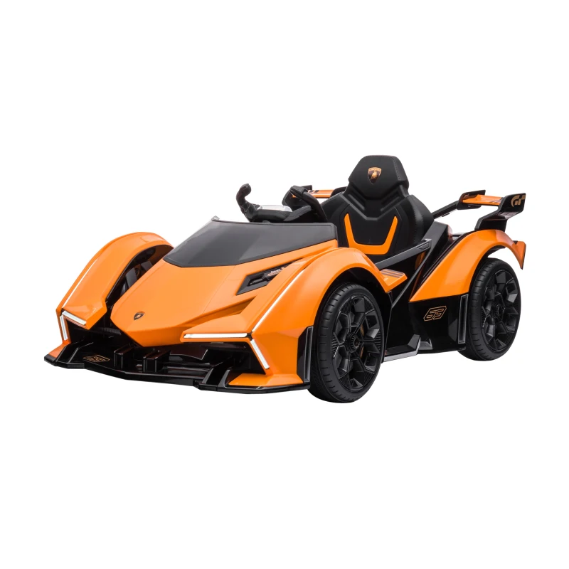 HOMCOM Mașină Electrică pentru Copii Lamborghini cu Telecomandă, Faruri LED și Muzică, Vârsta 3+ Ani, Portocalie