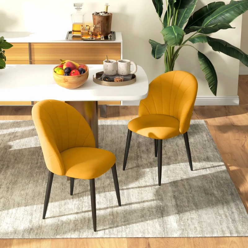HOMCOM Set 2 Scaune de Bucătărie, Design Nordic, din Metal și Țesătură cu Aspect Catifea, 52x54x79 cm, Galben și Negru,