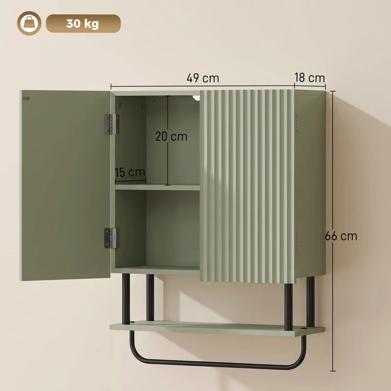 HOMCOM Bathroom Wall Cabinet Modern Space Saver Wall Mounted Cabinet Doors Storage Green