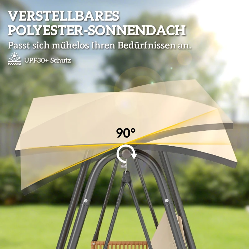 Outsunny Hollywoodschaukel, 3-Sitzer Gartenschaukel mit verstellbar Sonnendach abnehmbar atmungsaktiv Sitzauflage