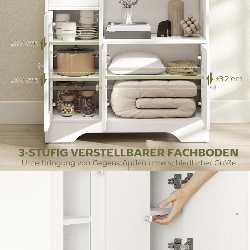 HOMCOM Sideboard, Kommode, doppeltüriges Schrankfach, verstellbare Einlegeböden, Kippschutz, Weiß, 80 x 30 x 82cm