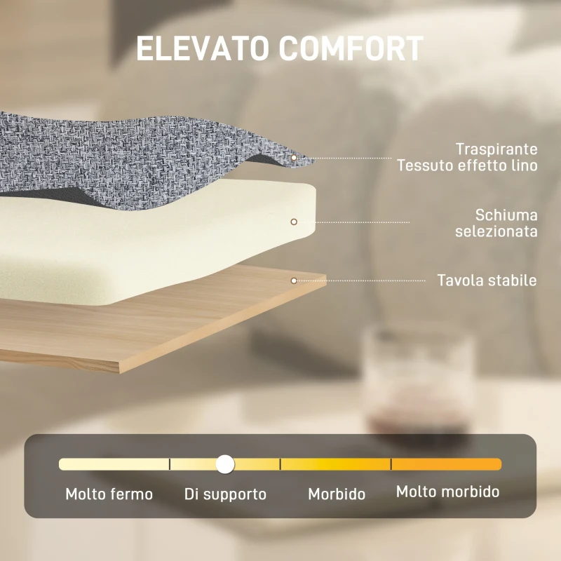 HOMCOM Sedia per Soggiorno Girevole in Tessuto Effetto Lino e Metallo, 63x75x92-102 cm, Grigio Chiaro