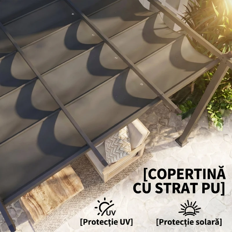 Outsunny Pergolă Gazebo 4x3 m cu 8 orificii de drenaj, din aluminiu, metal și poliester, gri închis