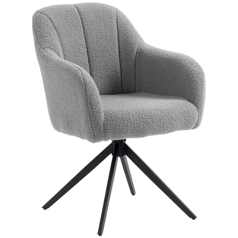 HOMCOM 360 Degree Swivel Accent Chair, Teddy Fleece Armchair, Grey