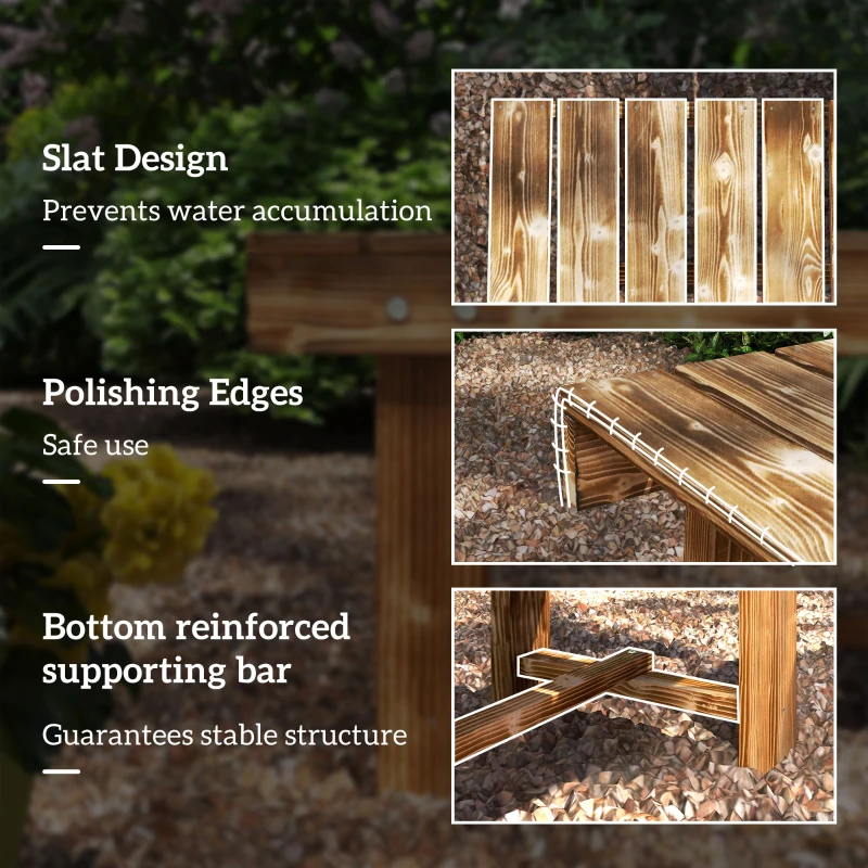Outsunny Wooden Garden Bench, 2 Seater Outdoor Bench, Fir Wood Backless Patio Loveseat with Slatted Seat for Park, 110 x 38 x 35 cm, Carbonised