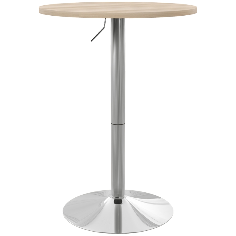 HOMCOM Mesa Alta de Cozinha Mesa Alta de Bar Redonda para 2 Pessoas Altura Ajustável Tampo Giratório 360° 60x60x91 cm Carvalho Claro