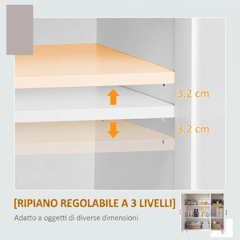 HOMCOM Credenza Cucina in Legno a 3 Ante, Ripiani Regolabili, Stile Minimalista Nordico, 90x30x90cm, Bianco