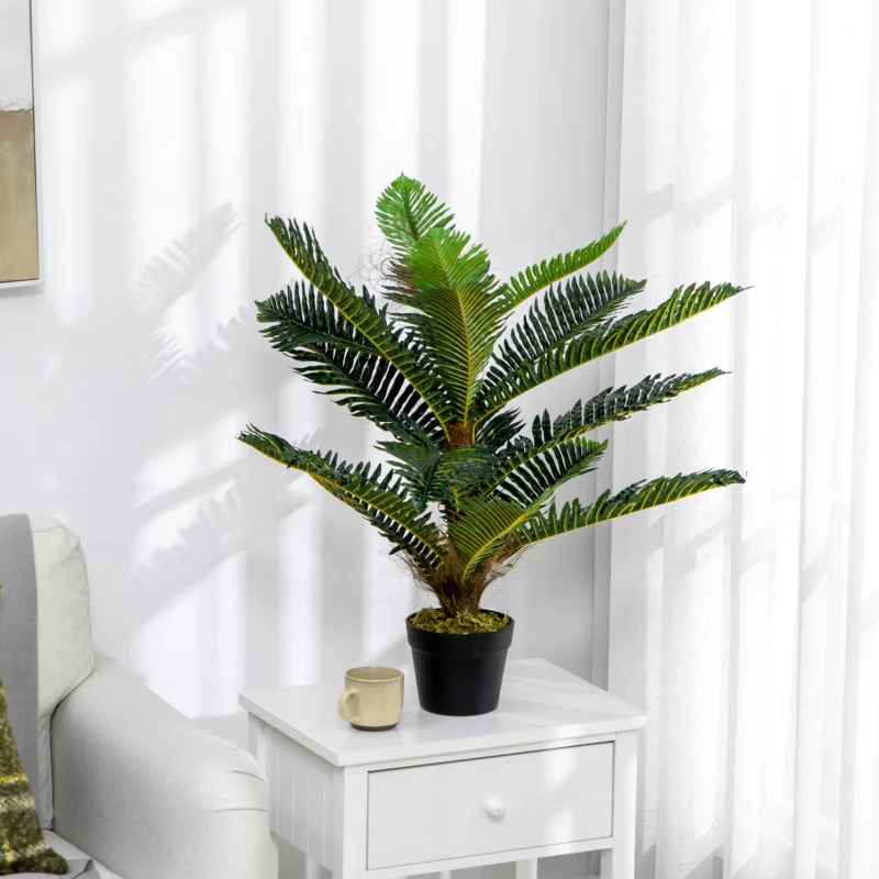 HOMCOM Palmier Artificial cu 18 Frunze și Ghiveci Inclus pentru Interior, Înălțime 85 cm, Verde
