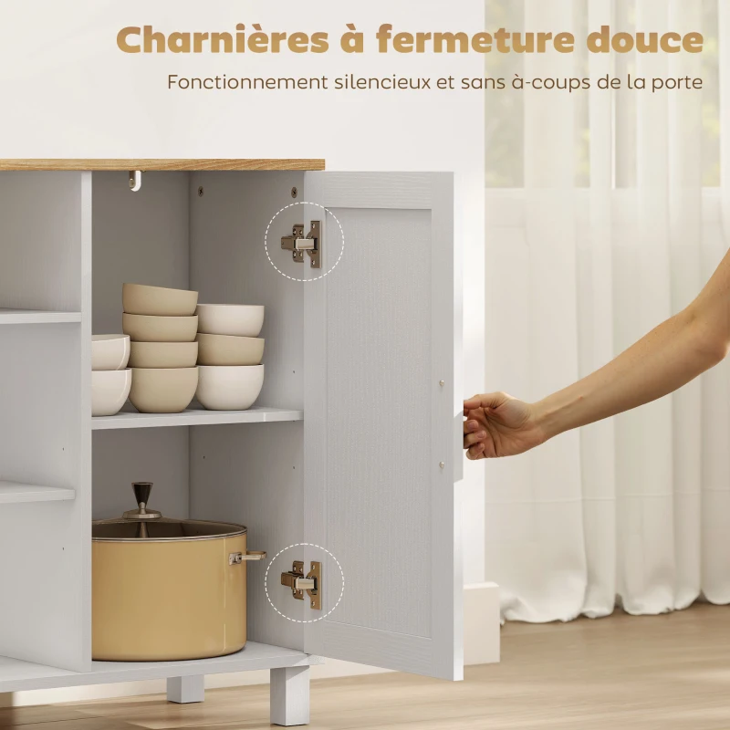 HOMCOM Buffet, meuble de rangement avec 3 portes, compartiment ouvert et étagères réglables, 110 x 33 x 75 cm, blanc