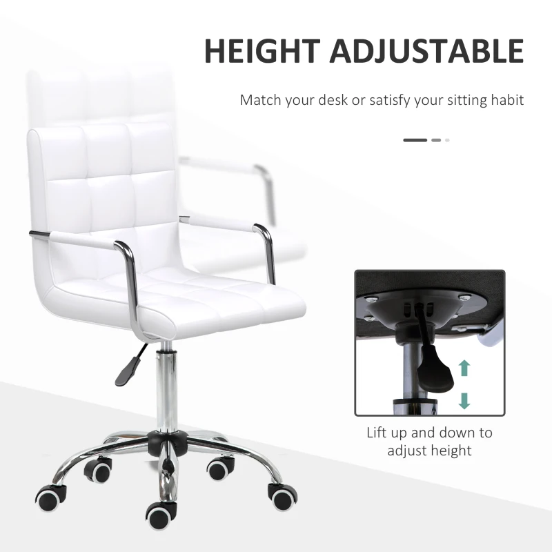 Vinsetto PU Leather Office Chair, Mid Back Swivel Computer Chair with Arm, Wheels, Adjustable Height, White
