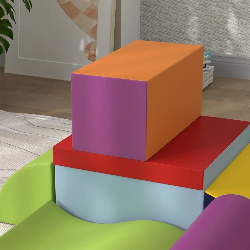 HOMCOM Set de 7 Blocuri Moi pentru Copii 1-3 Ani, Spumă și Piele PU, pentru Casă  Grădiniță, 60 x 40 x 11 cm, Multicolor